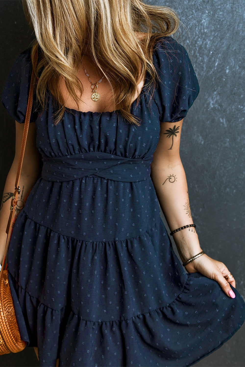 Swiss Dot Short Sleeve Mini Dress