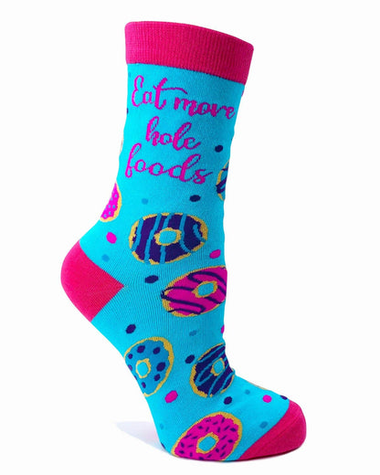 Eat More Hole Foods Women's Novelty Crew Socks With Doughnut