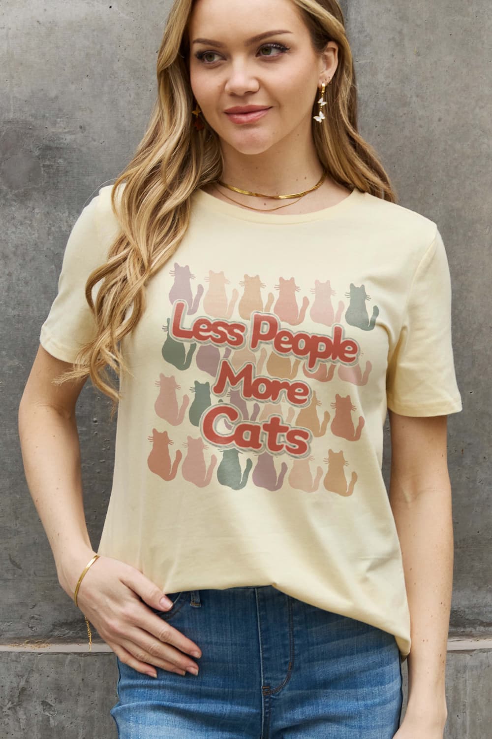 Simply Love Full Size LESS PEOPLE MORE CATS Graphic Cotton Tee