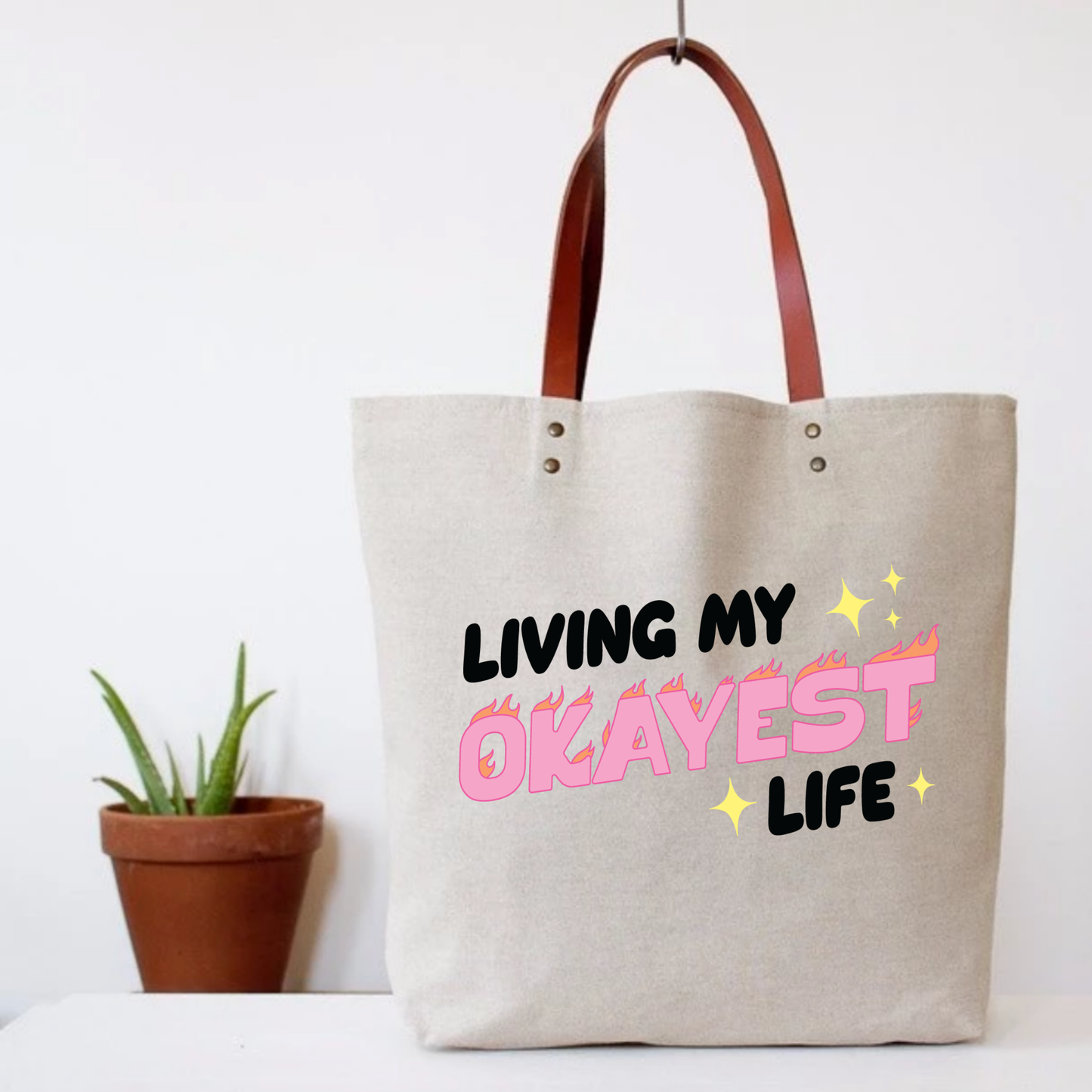 Living My Okayest Life Tote Bag (funny). SALE!