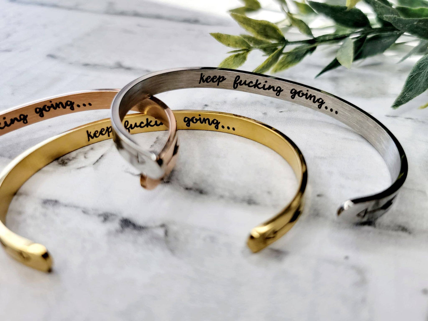 Keep Going Metal Engraved Hidden Message Bracelet Jewelry