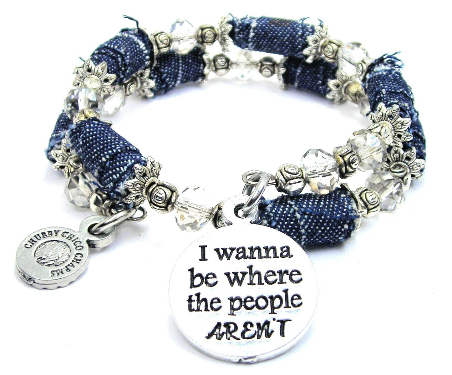 I wanna be where the people aren't  Denim beaded bracelet