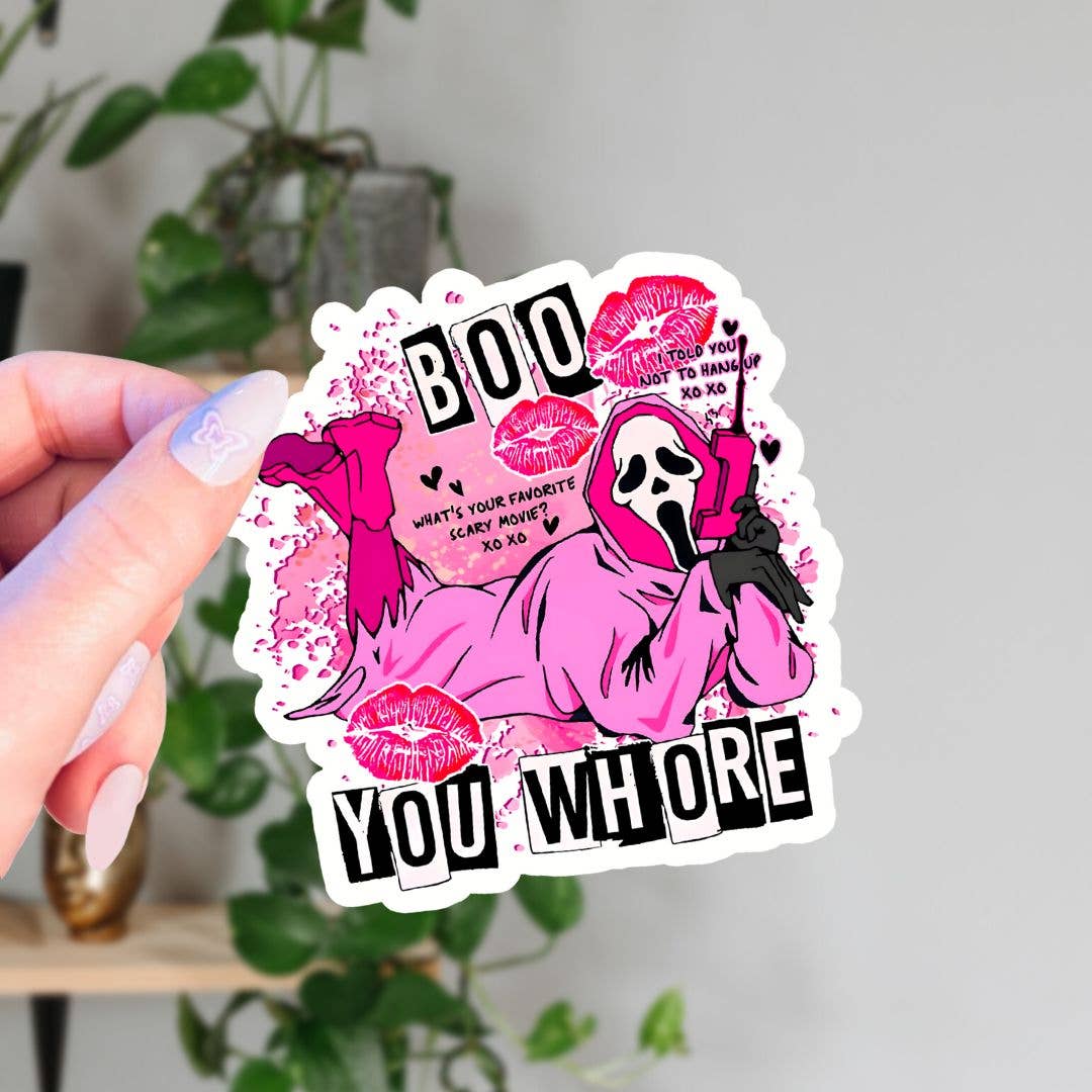 Pink Ghostface Boo You Whore Sticker