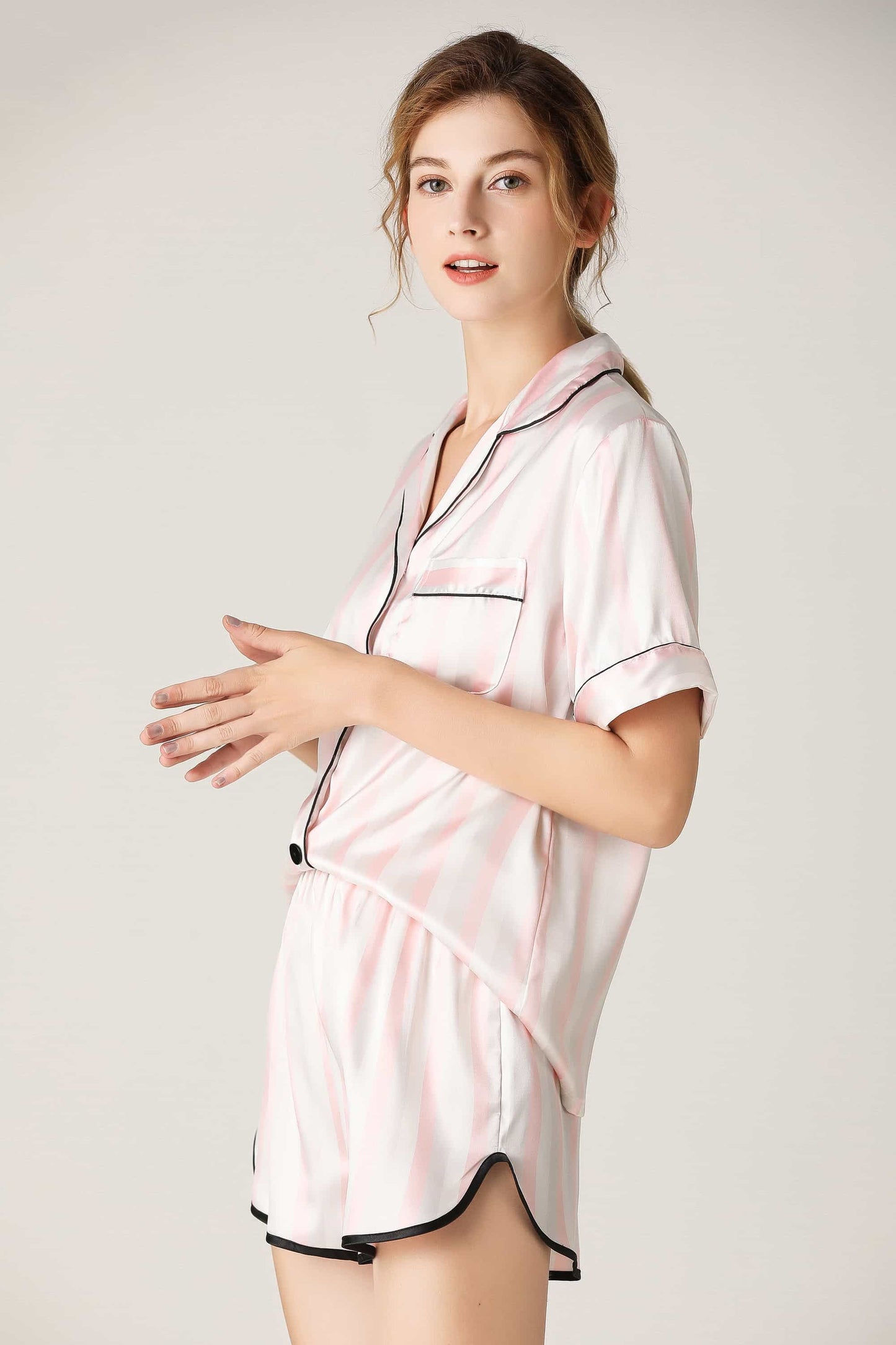 Lapel Collar Shirt and Shorts Lounge Set