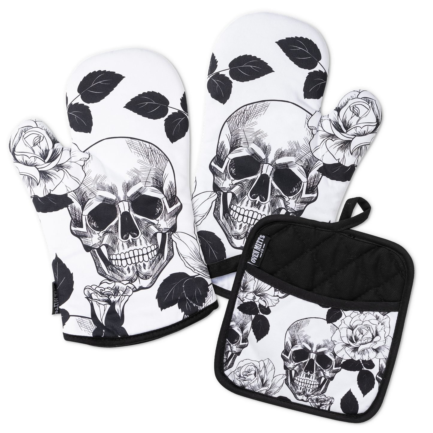 Gothic Skull Oven Mitts And Potholder Set