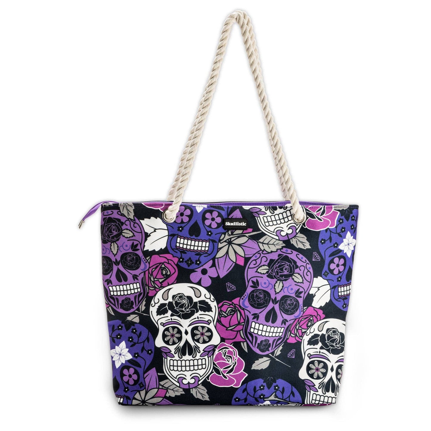 Skullistic Sugar Skull Purple Shoulder Beach Bag