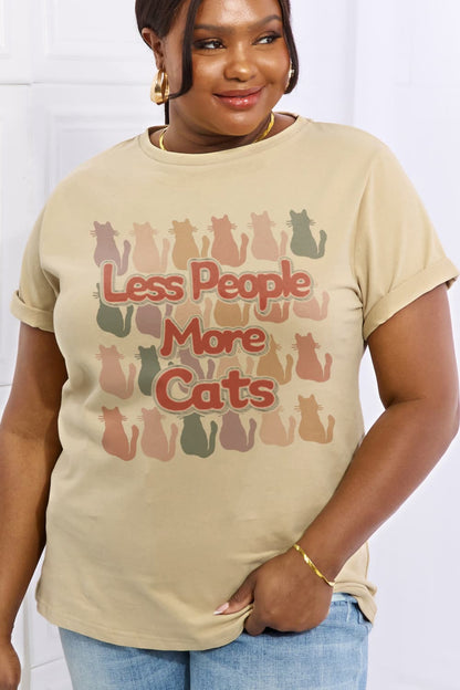 Simply Love Full Size LESS PEOPLE MORE CATS Graphic Cotton Tee